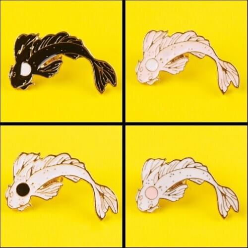 DIY Lovely Goldfish Cod Fish Black and White Brooches Pins Lapel Pins Badges Brooch Metal Badges on A Backpack Badges on Clothes