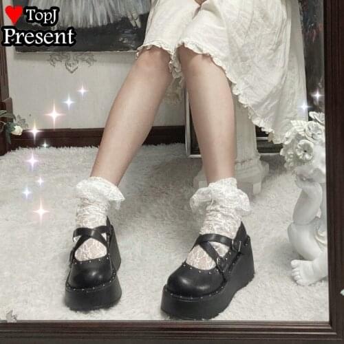 Girls daily women super sweet Harajuku thick soled shoes with cross buckle show thin legs long single shoes pumps platforms
