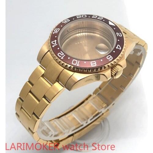 Sealed back cover 904L stainless steel gold strap bracelet with 40mm sapphire glass ETA NH36 MH35 cases gold Ice red bezel