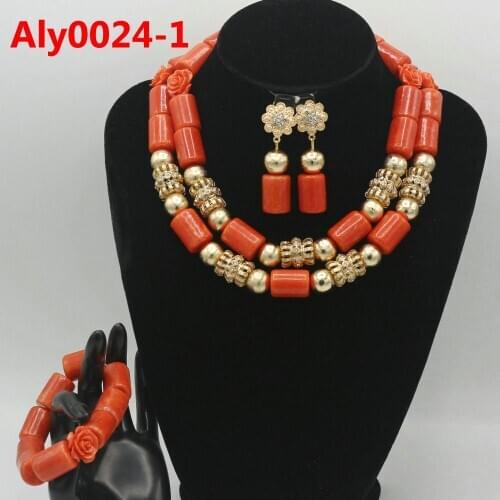 African Orange Coral Beads Jewelry Set earrings Nigerian Wedding Indian Costume Bridal Necklace Set Free Shipping Aly0024-1