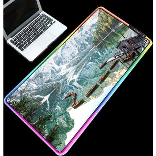RGB LED Mousepad Backlight Mountain Boat Tree River Beautiful Landscape Thickness 3/4mm Comfortable Durable Anti-slip Desk Pad