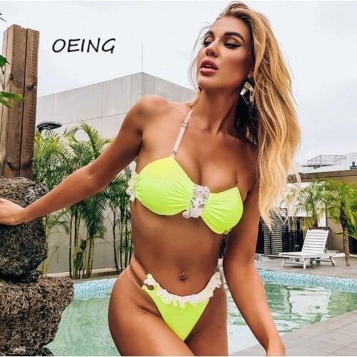 Lace 2 Piece Sets Womens 2021 Sexy Bathing Suit Swimwear Women Fashion Casual High Waisted Swimsuit