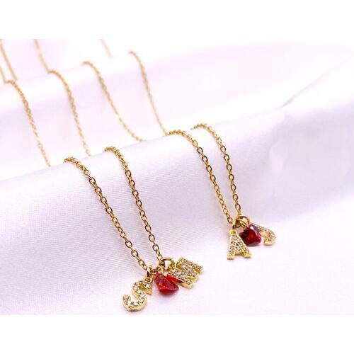 Letter Initial Name Red Love Heart Necklace 26 Alphabet Couple Pendant Luxury Crystal Letter Stainless Steel Chain love Gift Hot