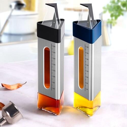 260MLStainless Steel Oil Pourer Glass Oiler Kitchen Seasoning Jar Kitchen Refillable Triangle Oil Bottle Seasoning Pot Dispenser