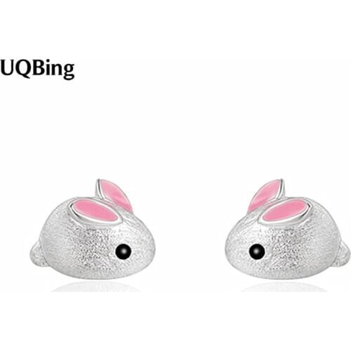 Fashion Lovely Cute Silver 925 Rabbit Stud Earrings Pink Enamel Silver Bunny Earrings For Women Jewelry
