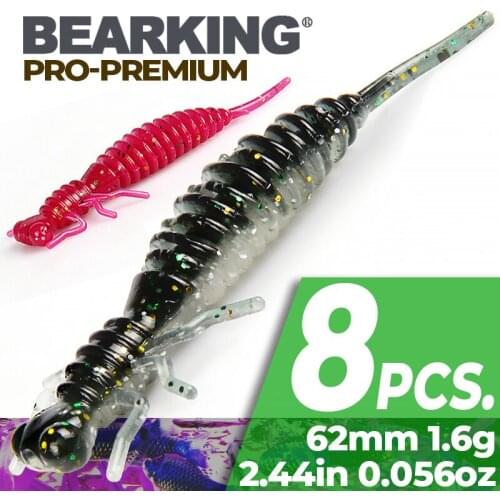 BEARKING Larva Soft Lures 6.2cm 1.6g 8pcs/bag Fishing Artificial Silicone Bass Pike Minnow Swimbait Jigging Plastic Baits Worm