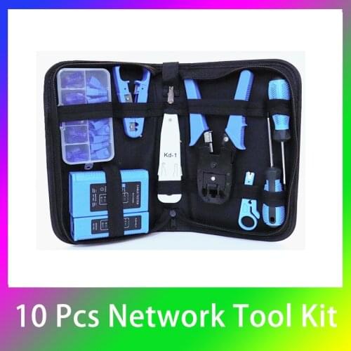 10 Pcs Network Repair Tool Kit/Sets LAN Cable Tester RJ45 Crimp Wire Cutter Screwdriver Pliers Maintenance Tool Set Bag