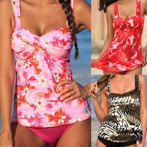 2021 New Tankini Two Piece Swimsuit Floral Print Bathing Suit for Women Push Up Swimwear Low Waist Bikini Set Maillot De Bain
