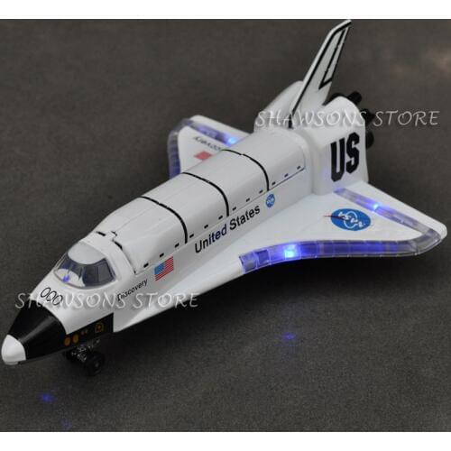Diecast Metal Spaceship Shuttle Aircraft Model Pull Back Toy With Sound & Light