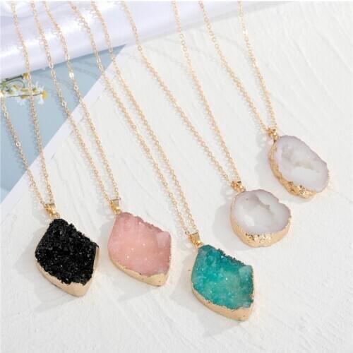 Boho Street Styles Irregular Druzy Resin Pendant Necklaces Choker Crystal Geode Necklace Women Jewelry N50