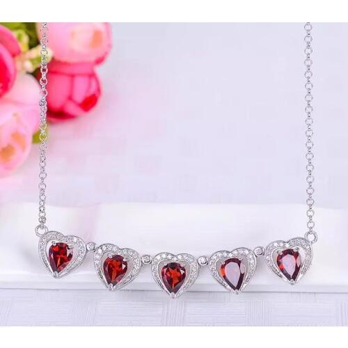 Transformable Red Garnet gemstone collarbone necklace for women pendant jewelry natural gem real 925 silver