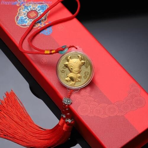 Lucky 2021 Year of Ox Coin Commemorative Souvenir Tassels Pendant Decoration