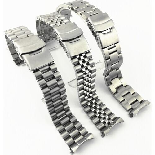 20 22mm Stainless Steel Watchband Curved End Strap Fold Buckle Clasp Wrist Belt Bracelet Silver For Seiko Watch Accessories