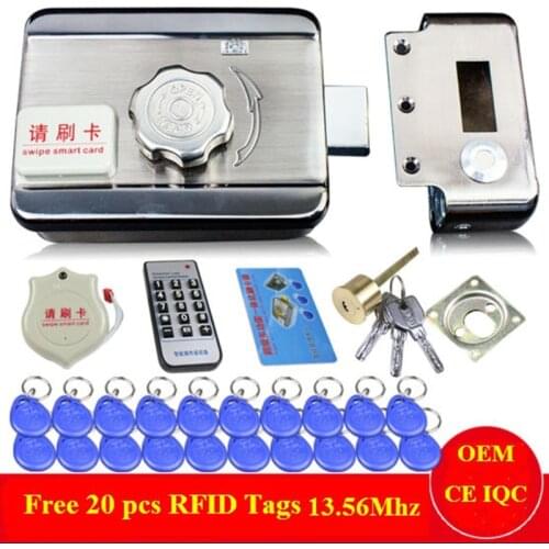 DC12V Door&gate Access Control system Electronic integrated RFID Door Rim lock w/ 1000 users RFID reader for intercom