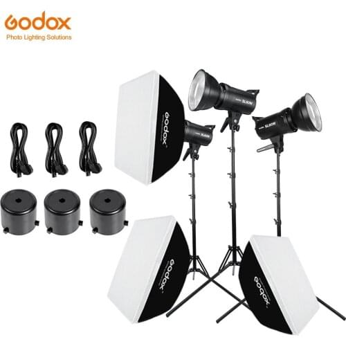 3x Godox SL-60W 60Ws 5600K Studio LED Continuous Photo Video Light + 3x 1.8m Light Stand + 3x 60x90cm Softbox LED Light Kit