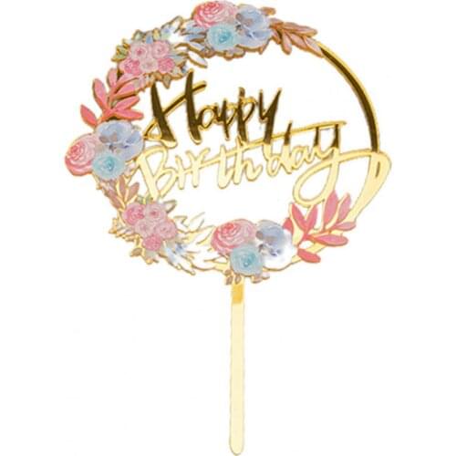 60% Hot Sale Cake Topper Flower Print Baking Tools Acrylic Baby Shower Cupcake Picks for Birthday Cake Decoration Supplies