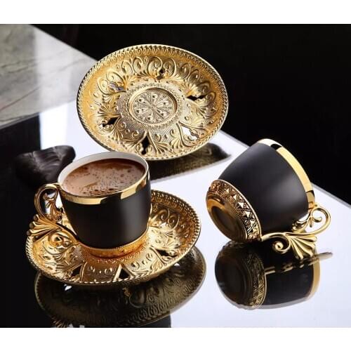 Turkish Golden Coffee Cups 12 Pcs Saucers Serving Set Ceramic Coffee Mugs Best For Home Decor Demistasse Porcelain Coffee Set