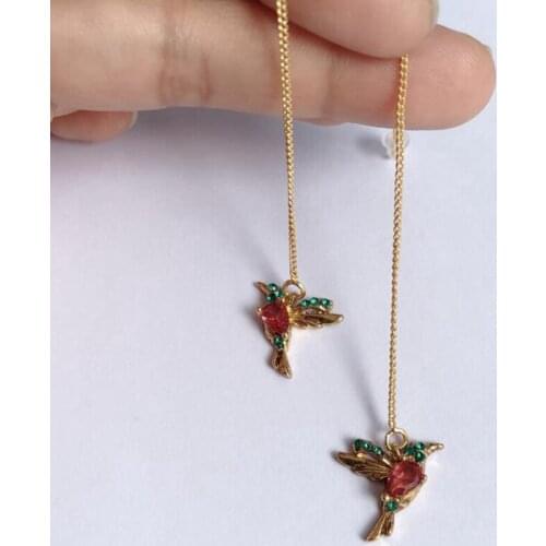 Unique Long Drop Earrings Bird Pendant Tassel Crystal Pendant Earrings Ladies Jewelry Design for Anniversary Party