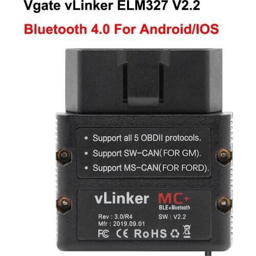 Vgate VLinker MC+ ELM 327 V2.2 Bluetooth 4.0 ELM327 for Android/IOS Scanner OBD2 Car Diagnostic Support SW-CAN/MS-CAN