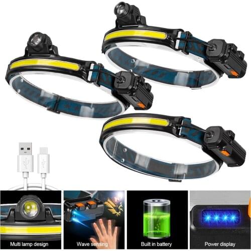 Waterproof XPG+COB LED Smart Sensor Headlight USB Rechargeable Flashlight Inspection Light Fishing Camping Head Lamp
