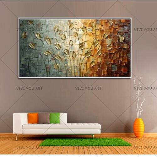 High Quality New Handmade Modern Canvas On Oil Painting Palette Knife Tree 3D Flowers Paintings Home Living Room Decor Wall Art