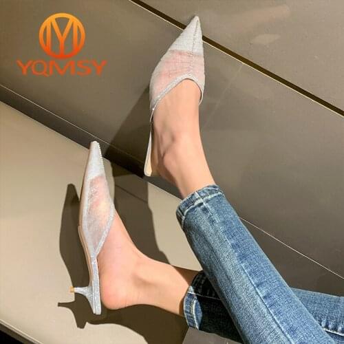 YQMSY Sexy Womens Slippers Fashion Air Mesh Thin Heels Concise Modern Slippers Convenient Outside Concise Ladies Shoes AS134