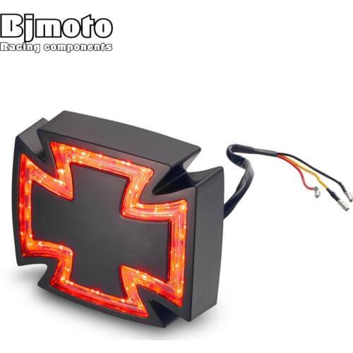 BJMOTO Motorcycle Chrome Cross 12V 1W LED Tail Brake Rear Light Red For Harley Chopper Bobber Dirt Bike ATV Quad