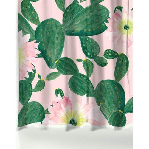 Tropical Cactus Shower Curtain Waterproof Polyester Fabric Bath Curtain and Mat For Bathroom Decorate 12 Hooks