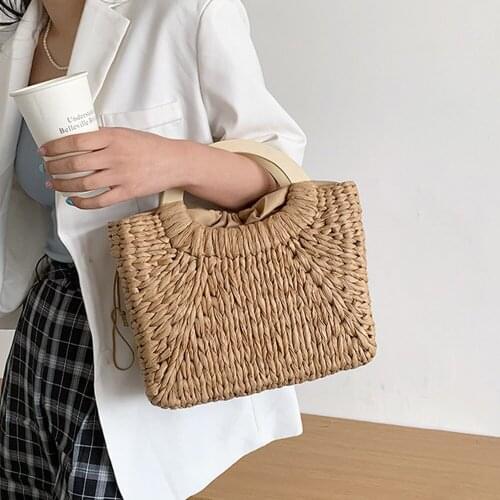 Hand-woven Straw Underarm Shoulder Bags For Women 2021 Summer Fashion Brand Beach Trendy Drawstring Handbags Ladies Totes