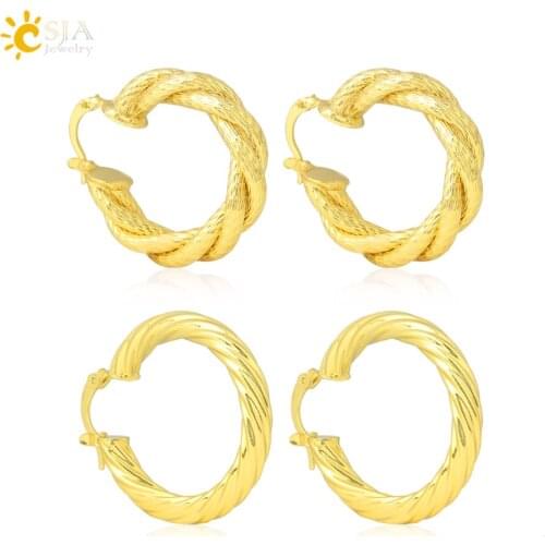 CSJA Luxury Female Big Round Hoops Earrings Gold Color Circle Surgical Steel Copper Earrings Hip Hop 40mm Ear Ring Jewelry S796