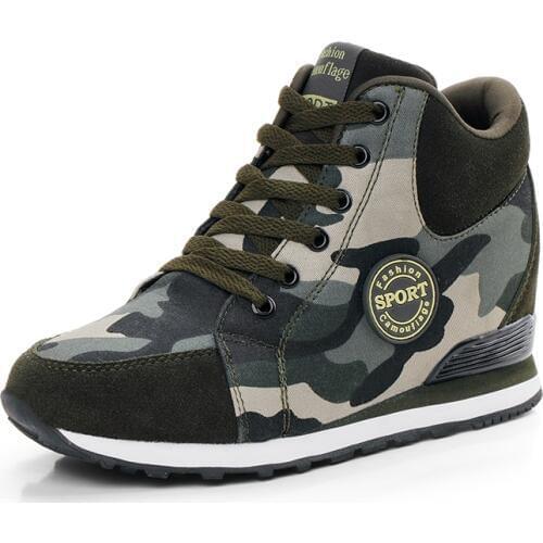 Women camouflage running shoes 6cm hidden increasing platform womens sneakers adults tennis high top women sport boot winter