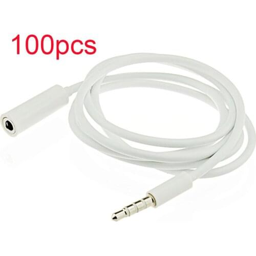 100pcs 1M White color 3.5mm Male to Female Audio Stereo Earphone Extension cable Adapter