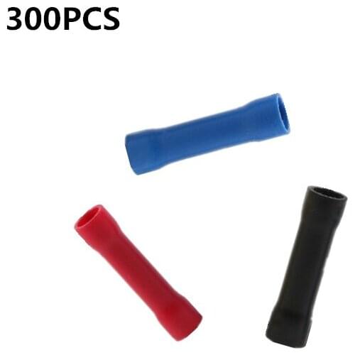300PCS BV1.25/2/3.5 Insulated Electrical Wire Cable Crimping Terminal Connector Set Assortment Kit Straight Wire Butt Connector