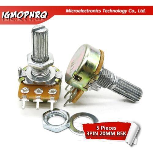 5pcs WH148 3PIN 20MM B5K 5K OHM Single Rotary Potentiometer Pots Shaft 20MM With Nuts Single couplet potentiometer