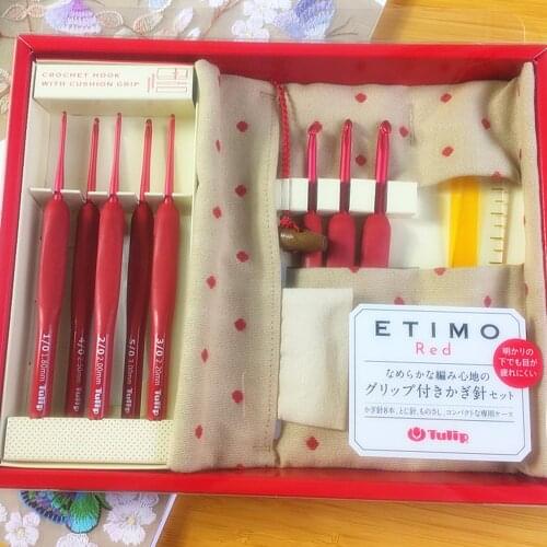 8pcs/set Japan Tulip ETIMO Red Crochet Hook 1.8-5mm Aluminum Resin Knitting Needles Original Authentic Imported from Japan