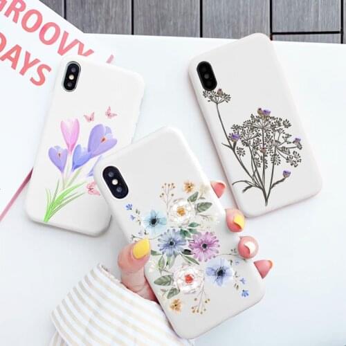 White Phone Case For iPhone 11 12 6s 7 8 Plus X XR XSMax SE2020 Beautiful Flower Matte Soft TPU For iPhone 11 pro max Phone Case