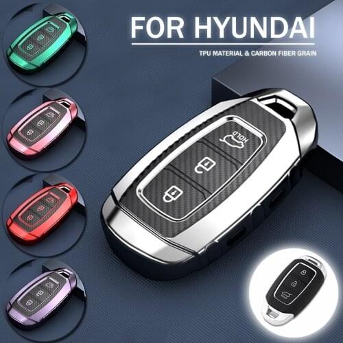 Carbon Fiber TPU Remote Smart Key Cover Fob Case Holder Soft Shell For Hyundai Santa Fe Accent Elantra Veloster Azera Solaris