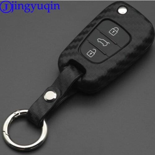 Jingyuqin 3 Buttons Carbon Fiber Patten Silicone Car Key Shell For HYUNDAI I30 IX35 For Kia K2 K5 Car Keys Blank Case Cover