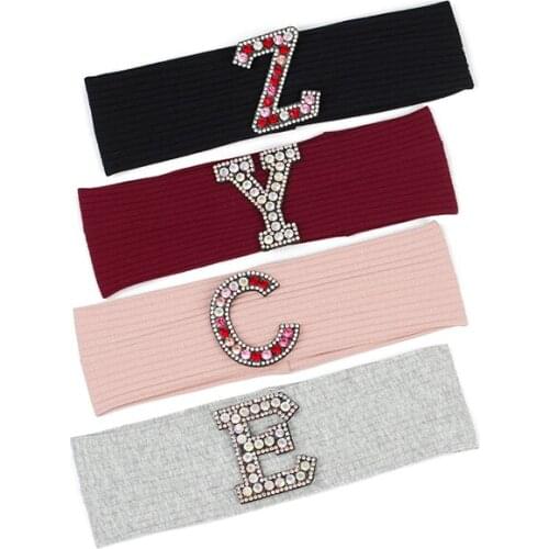 Kids Headband Girls Boys Ribbed Knitted Hairband Elastic Head Wrap Children Hair Accessories With Letter Rhinestone Decoration