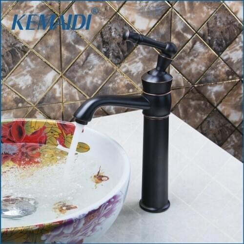 KEMAIDI Bathroom Oil Rubbed Bronze Faucets Bathroom Wash Basin Sink Single Handle Vessel Cold/Hot Mixer Water Faucets Tap