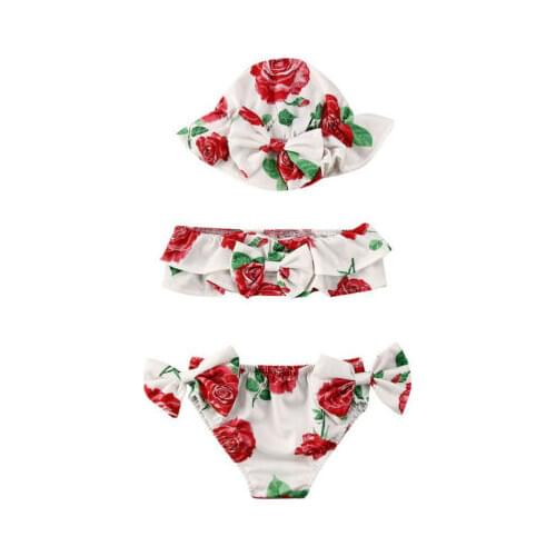 3Pcs Bikini Set Toddler Baby Girl Kid Floral Swimsuit Swimwear Bathing Suit Beachwear Printed Cute Lovely Summer Holiday New