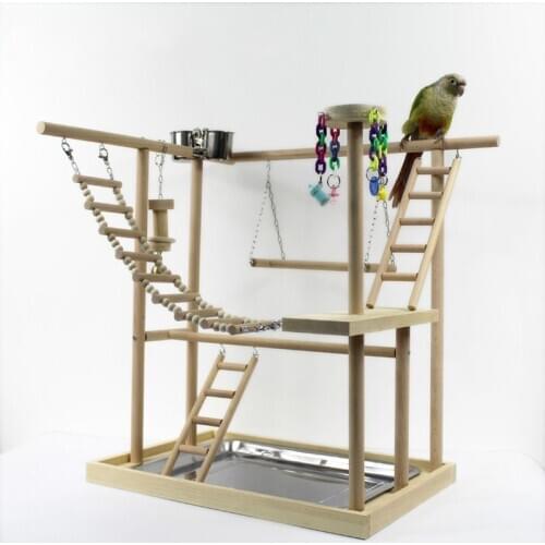 Creative solid wood bird shelf small air station pole parrot interactive playground training solution boring station WF629113