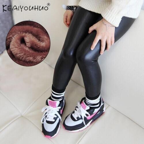 Plus Cashmere Trousers Baby Girls Leggings Winter Thick Pencil Pants Leather Infant Warm Children Clothes From 2 To 7 Years