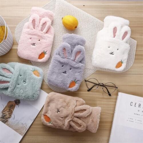 Cartoon Rabbit Explosion-proof Plush Fabrics Hot Water Bottle Bag Winter Warm Heat Reusable Hand Warm Stress Pain Relief Therapy
