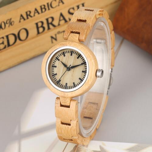 Minimalist Bamboo Wood Watch with Full Wooden Band Quartz Watches Women Clocks and Watches Analog Wristwatches Simple Wood Watch