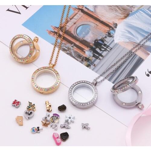 Fashion stainless steel silver crystal glass photo frame Pendant Necklace Pendant floating pendant birthday gift and girl gift