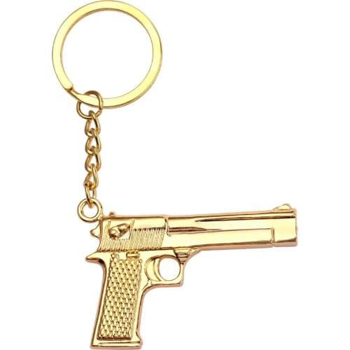 Hip-hop Mens Jewelry Gold Pistol Keychain Police Fashion Jewelry Metal Special Gifts Male Charm Car Key Ring Motorcyclist Gift