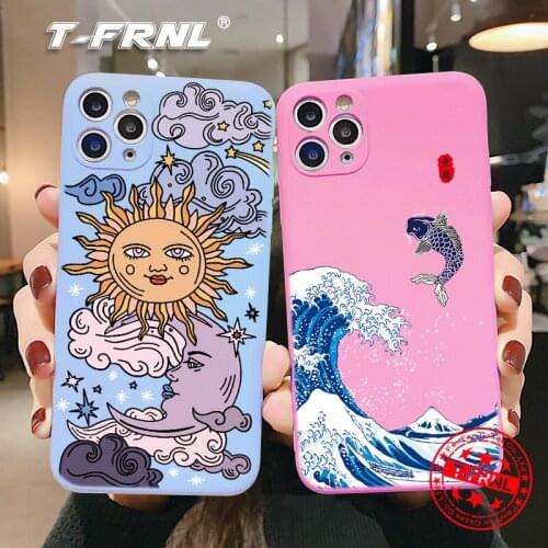 For iPhone 12 Mini 11 Pro XS Max XR X 7 8 Plus Soft Airbag TPU Cover Coque Cartoon Waves and diving Phone Case