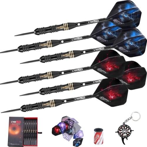CyeeLife 24g Steel Tip darts set Professional with gift case,6 Aluminium Shafts+Rubber Rings+Sharpener+Tool+Extra Flights