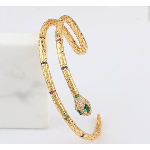 New Fashion Top Quality Copper Zirconia Gold Color Open Cuff Women Bracelets & Bangles Trendy Luxury Rainbow Bangle Gift Mama